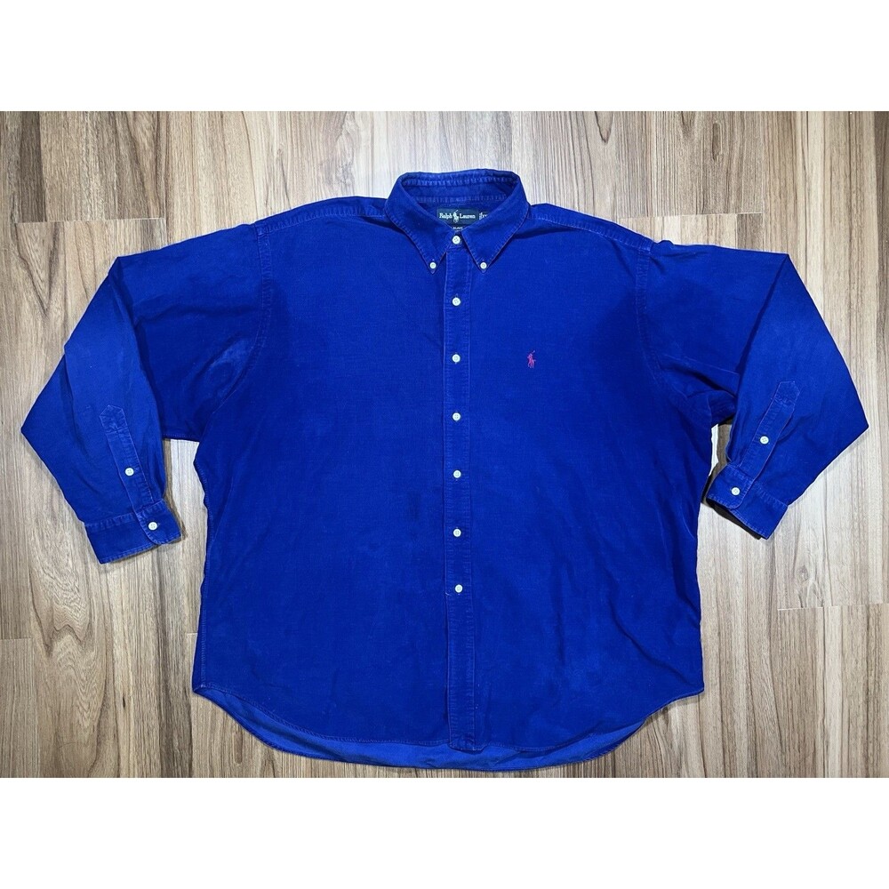 Ralph Lauren Blake Shirt Men XXL Blue Corduroy Long Sleeve Button Down Pony Logo